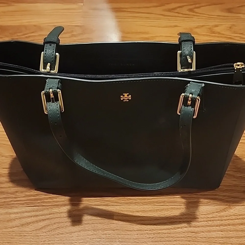 Tory Burch Dark Green Leather Tote